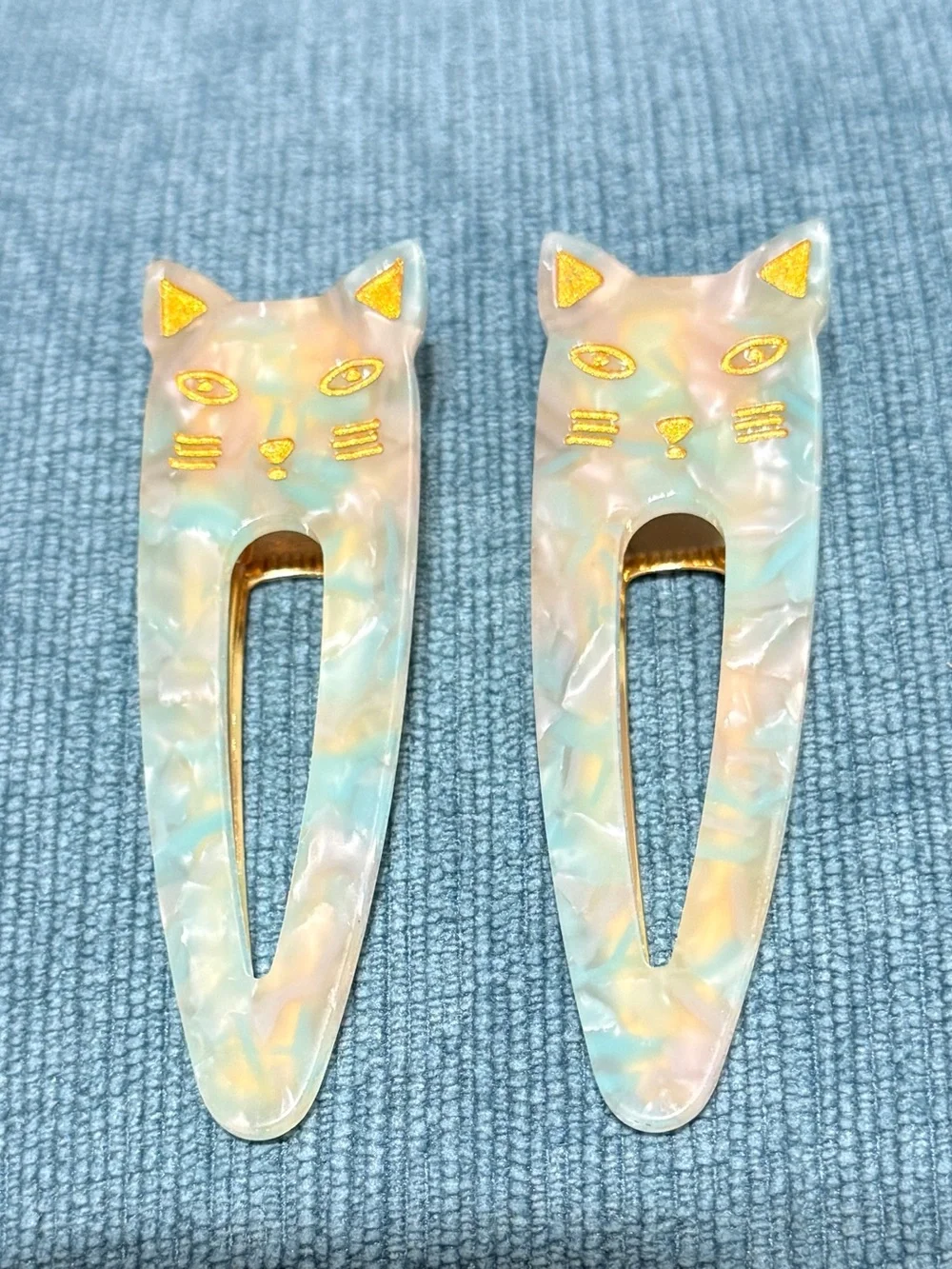 Iridescent Cat Hair Clips Pastel Blue & Pink Pair